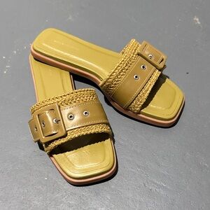 Anthropologie Woven Buckle Slide Sandals in Olive
